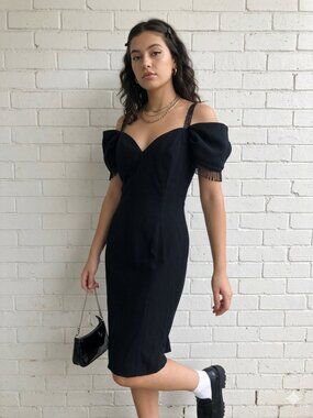 Vintage Lori Ann 90s Cocktail Prom Dress Beaded Lace Black XS/S Made in Canada